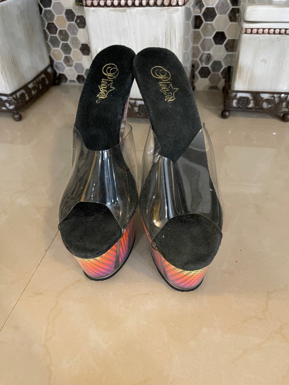 Pleaser Adore 701SRS Clear platform Heels in Rainbow size 11 - Picture 2 of 11